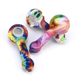 Mini Pyrex Glass Pipes Oil Burner Pipe Smoking Accessories Beautiful Colored 3D Pink Purple Glass Spoon Pipe Hand Pipes 2.9 Inch ZYC26