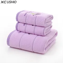 XC Ushio 3PCS / набор 100% хлопок лавандовый полотенце набор один кусок 70 * 140см ванна полотенце два частей 34 * 75см полотенца для лица подарочные полотенце набор Y200428