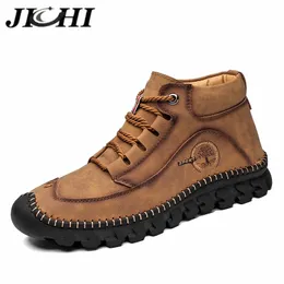 Jichi couro inverno homens botas design de moda luxo botas casuais homens confortáveis ​​antiderrapante lace-up mens macio tornozelo botas tamanho 48 201217