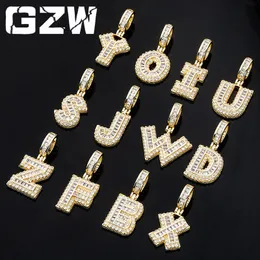 18k Gold Iced Out CZ Square Cubic Zircon Custom Name Initial English Letter Pendant Necklace DIY Bling Diamond Hip Hop Jewelry Gift for Guys