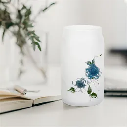 NEW Sublimation Glass Beer Mugs DIY Blanks Frosted Clear Can Shaped Tumblers Cups Heat Transfer 15oz Cocktail Iced Coffee Soda Whiskey Glasses CG001