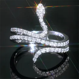 2021 Ny ankomst Unika enkla modesmycken 925 Sterling Silver Pave Vit Safir CZ Diamant Ädelstenar Kvinnor Bröllop Orm Ring Present