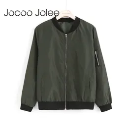 Jocoo Joleeの女性の薄いジャケットファッションの基本的な爆撃機のジャケット長袖コートカジュアルウインドブレーカースタンドカラースリムアウターLJ200825