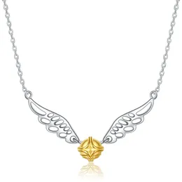 100% 925 Sterling Silver Classic Golden Snich Wisiorek Łańcuch Złoty Ball Wings Naszyjnik Dla Kobiet Moda Biżuteria Prezenty Hurtownie Q0531