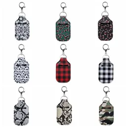 Sanitizer Keychains Printed Hand Sanitizer Bottle Cover PU Leather Purser Pendant Soap Chapstick Holder Fashion Accessories LSK1714