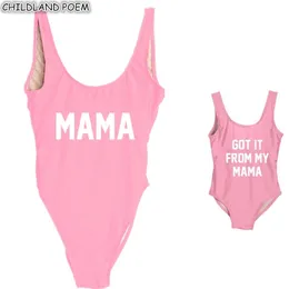 Mãe filha swimsuit uma peça carta impressão mãe e dughter roupa de banho de roupa de banho família olhar mamãe e eu banheiro terno bikini lj201111