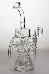 Vintage 11inch Inline pommeau de douche gaufré recyclé rig Verre BONG Narguilé Pipes Brûleur à mazout avec banger peut mettre le logo du client