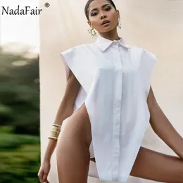 القمصان البلوزات النسائية Nadafair بلا أكمام قمم بيضاء نساء مثير قميص بلوزة السيدات فضفاضة الصلبة أنيقة صيف الصيف الأسود 2021 الشارع 1