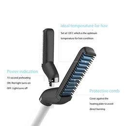 Men's Quick Beard Straightener Styler Comb Multi-Function Hair Curling Bigodino Show Cap Tool W10281