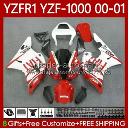 Motorrad-Karosserie für Yamaha YZF-1000 YZF R 1 1000 CC YZF-R1 00–03 rot weiß Karosserie 83No.25 YZF R1 1000CC YZFR1 00 01 02 03 YZF1000 2000 2001 2002 2003 OEM-Verkleidungsset