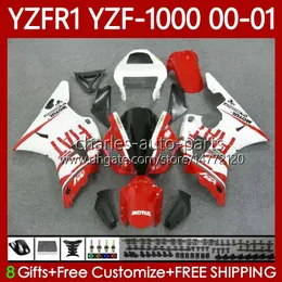 دراجة نارية الجسم ل Yamaha YZF-1000 YZF R 1 1000 CC YZF-R1 00-03 الأحمر الأبيض هيكل السيارة 83NO.25 YZF R1 1000CC YZFR1 00 01 02 03 YZF1000 2000 2001 2002 2003 OEM FALTINGS KIT