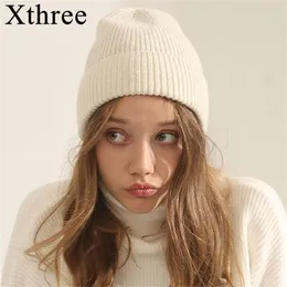 Xthree Beanie Frauen Männer Winter Strick Herbst-Skullies Glänzende Seide Wolle Warme Motorhaube Mütze Weibliche Hüte Für Mädchen Hut Y201024