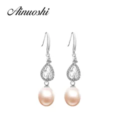 Trendy Natural Fresh Water Pearl Earring Genuine 925 Solid Sterling Silver Dangle Drop Earrings for Women Engagement or Party Y200107