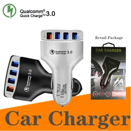 クイックチャージカー充電器QC3.0 4ポートサムスンスマートフォン充電器小売パッケージ用の高速充電カー充電器
