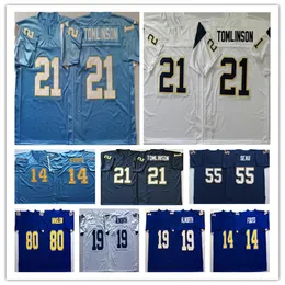 남자 대학 빈티지 미식 축구 유니폼 21 Ladainian Tomlinson 14 Dan Fouts 19 Lance Alworth 55 Junior Seau 80 Kellen Winslow 스티치