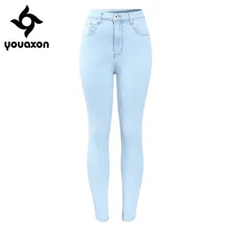 2182 Youaxon Marke Neue Ankunft Hohe Taille Jeans Frau Stretchy frauen Jeans OL Damen Bleistift Denim Hosen Femme 201223