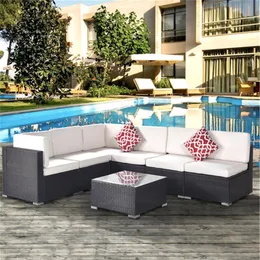 Outdoor Sofa Sets Garden Patio Furniture 7-Piece PE Rattan Wicker Sectional Cushioned with 2 Pillows and Coffee Tablea19 a56