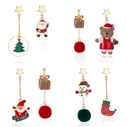 Asymmetrical Star Bear Irregular Plush Ball Drop Earrings For Women Christmas Fashion Cute Santa Clause Deer Earring Jewelry G220312