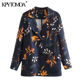 KPYTOMOA Women Fashion Office Wear Blazer con stampa floreale Cappotto Vintage Tasche a maniche lunghe Capispalla femminile Chic Top 201201