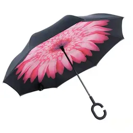 Reverse Umbrella Double Layer Hands-free Standable Car Use Rain or Rains Long Handle Umbrellas Multi-color Optional WH0353