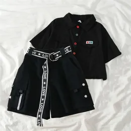 Moda Lato Dwie kawałek Zestaw Wstążki Spodenki z Shirt Streetwear Loose and Pas 220315