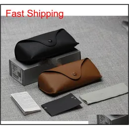 Wholesale Black Sun Glasses Case Retro Brown Leather Sunglasses Box Discount Cheap Fashion Eye Glasses Pouch Without Cleaning Cloth O0M04