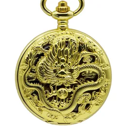 Роскошные механические карманные часы дракона лазерное выгравированное часы животных ожерелье рукой намотки мужчины бронзовые фосы часы PJX1381 T200502