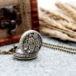 50PCS wholesale new small three flower pocket watch necklace vintage accessories wholesale Korean sweater chain fashion hanging watch fashio