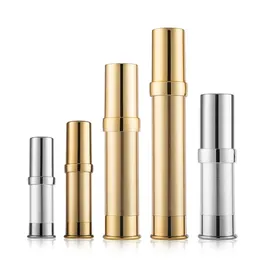 10ピース/ロット5ml 10ml 15ml 20ml 30mlゴールドシルバーの空のエイレスボトル化粧品プラスチックポンプコンテナ旅行メイク