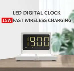 3 IN 1 wireless charger Alarm Clock for Iphone 12 Pro Max 11 Sumsung S10 xiaomi 15W Wireless Charging USB charging Desktop clock