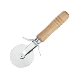 Round Pizza Cutter Knife Wood Handle Stainless Steel Pastry Nonstick Pizza Cutter Wheel Slicer with Grip HHA1671