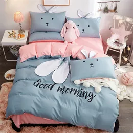 Designer New Cartoon Bedding Set AB Sidan med kanin öron Bed Set Sängkläder Duvet Cover Sheet Pillowcase Hem sängkläder 4st #s 201021