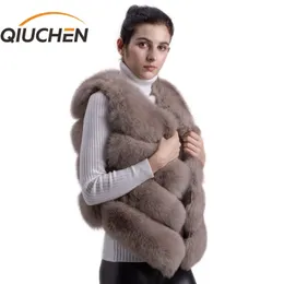 QIUCHEN PJ8005 Neue Ankunft Heißer Verkauf Natürliche Echt Fuchs Pelz Kurze Weste Gilet Für Winter Frauen Weste Hohe Qualität Dicke pelze 201212