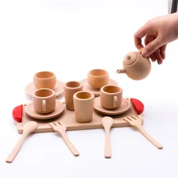 Baby Toy Wooden Kitchen Toys Pretend Play Cutting Fruit Vegetables Mini Solid Beech Tea Coffee Cup Set Early Education Food Toys LJ201007