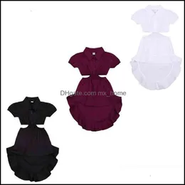 Clothing Sets Baby & Kids Baby, Maternity Girls Solid Color Shirt Dress Short Sleeve Top Hollowed Waist Asymmetrical Hem Skirt For Summer 1-