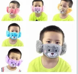 Ny Cartoon Bear Face Shield Cover Kids Söt Öra Skyddsmask Mask Djur 2 I 1 Vinter Ansiktsmaskar Kids Adult Mouth-Muffle Masks FY9205