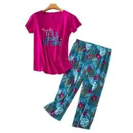 Artı Boyutu 100 KG Yaz Sıcak Satış Kırpılmış Pantolon Pijama Setleri Kadınlar Sevimli Kısa Kollu Rahat Pijama Kadın Rahat Pijama 2020 Y200708