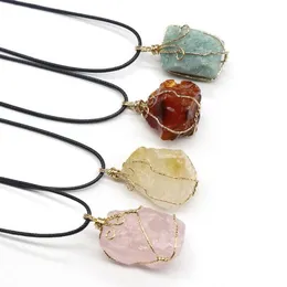 9 färger Pretty Nature Stone Pendants Halsband Amethyst Rose Quartz White Crystal Lemon Fluorite Charms för