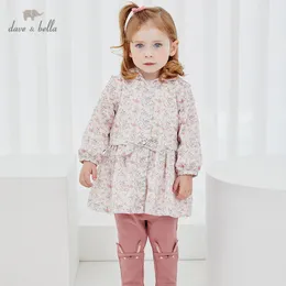 Dbz14154 dave bella outono meninas moda bow floral impressão zíper com capuz casaco crianças cute tops infantil toddler outerwear lj201125