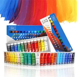 12/24 colori tubo da 15 ml set di colori acrilici professionali per abbigliamento in tessuto disegno su vetro per unghie pittura per bambini forniture artistiche 201225