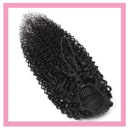 Peruivan 100% Human Virgin Hair Extensions Kinky Curly 8-24 tum Natural Color Pony Tails Curly Ponytail grossist 100g