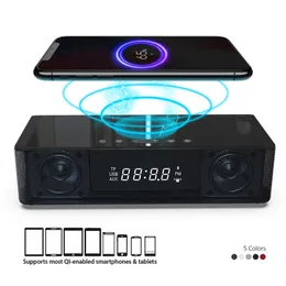 Ricarica wireless LED Sveglia Display Altoparlante Bluetooth Altoparlante portatile stereo Subwoofer wireless Radio FM Caricatore porta USB 201222