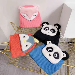 Panda räv hatt vinter stickade barn bonnet hattar varm hakan pojke flicka spädbarn baby tillbehör beanie caps