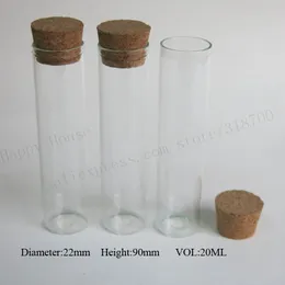 1000 x 20ml Tubo di vetro vuoto trasparente con tappo in legno 20cc Fiala campione con tappo trasparente Contenitori 22 * 90mm