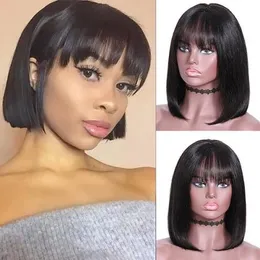 Short Bob Wig With Bangs Straight Brazilian Hair Wigs For Women Perruque Cheveux Humain Full Machine Made Cheap Human Hair Wigsfactory direc