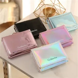 Hot Sale Women Short Small Coin Purse Ladies Leather Folding Holder Laser Smart Mini Slim Card Wallet