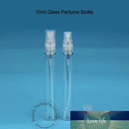 50 pçs / lote Atacado 10ml de vidro de perfume de vidro Pulverizador de tampa de plástico 1 / 3oz Embalagem de embalagem Potenciômetro de vial recarregável