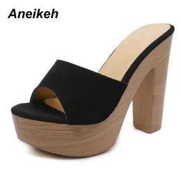 Aneikeh NUOVA moda sexy estate superficiale tempo libero gregge tacco quadrato pantofole da donna indossare per esterno gladiatore scarpe da donna Y200628 GAI GAI GAI