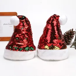 Hot Christmas Hat Två typer av flip-sequin julhatt Kort plysch Santa Hat Juldekoration Party Supplies T2C5295