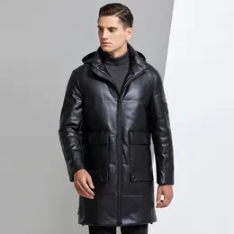 新しい革のメンズ本物のジャケット厚さのウインドブレーカー冬のダウンジャケットシープスキンプラスサイズの服男性冬コートLJ201029
